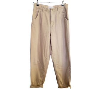 MNG Denim High Rise Pleated Front Cuffed Ankle Beige Jeans